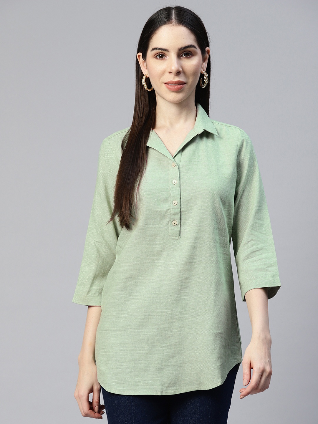 

Ayaany Shirt Style Longline Top, Green