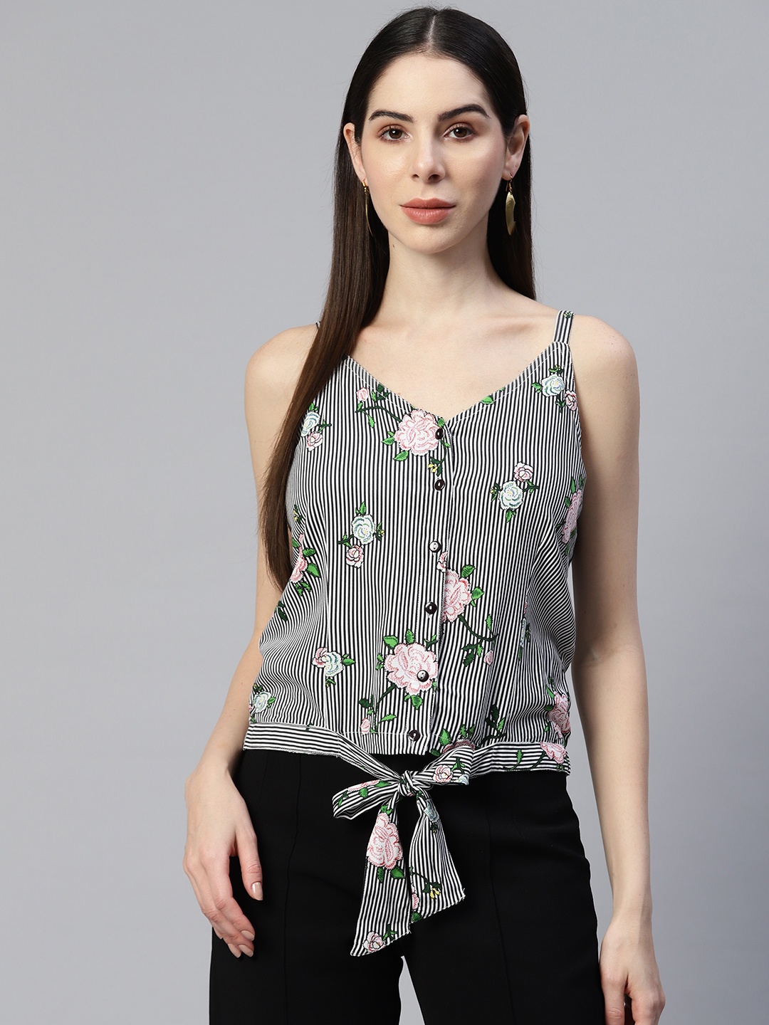 

Ayaany Floral Print Crop Top, Black