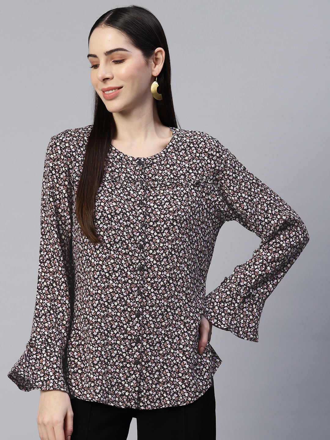 

Ayaany Floral Print Top, Black