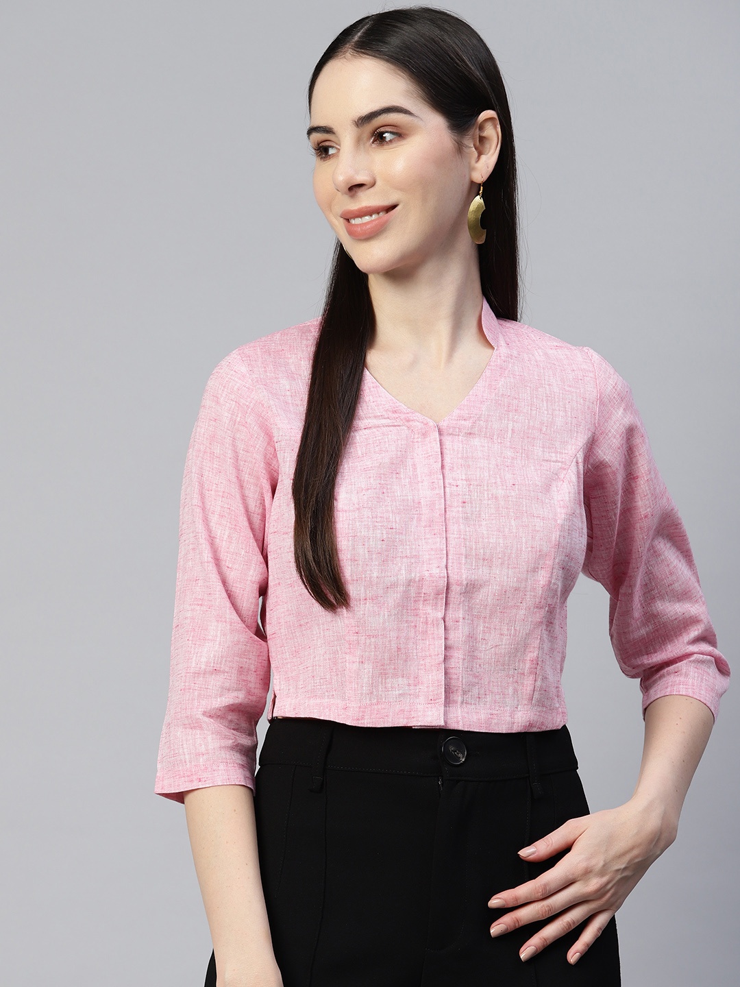 

Ayaany Mandarin Collar Crop Top, Pink