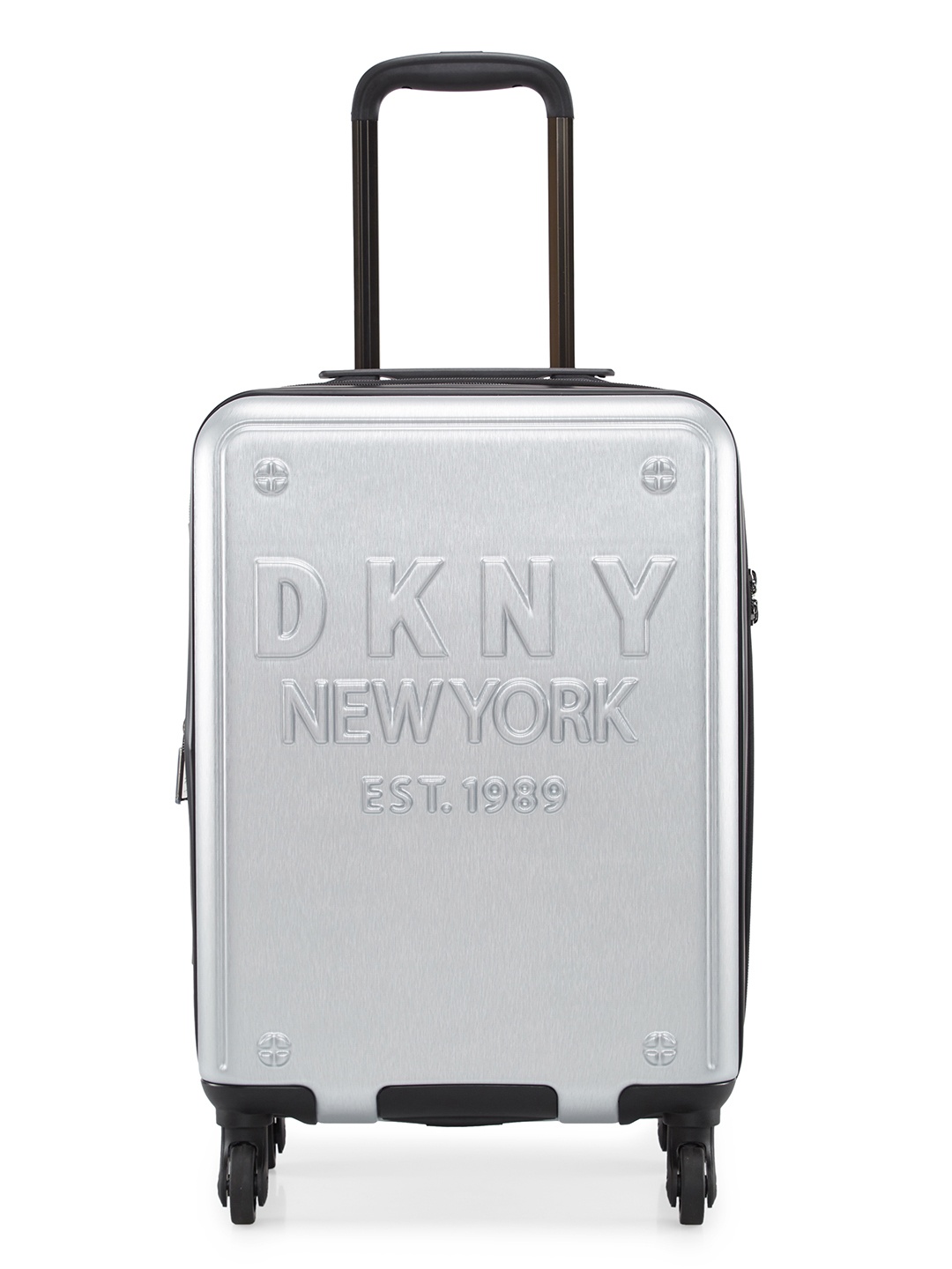 

DKNY NEW YORKER Silver Matallic Printed ABS Material Cabin Trolley Bag- 50 cm