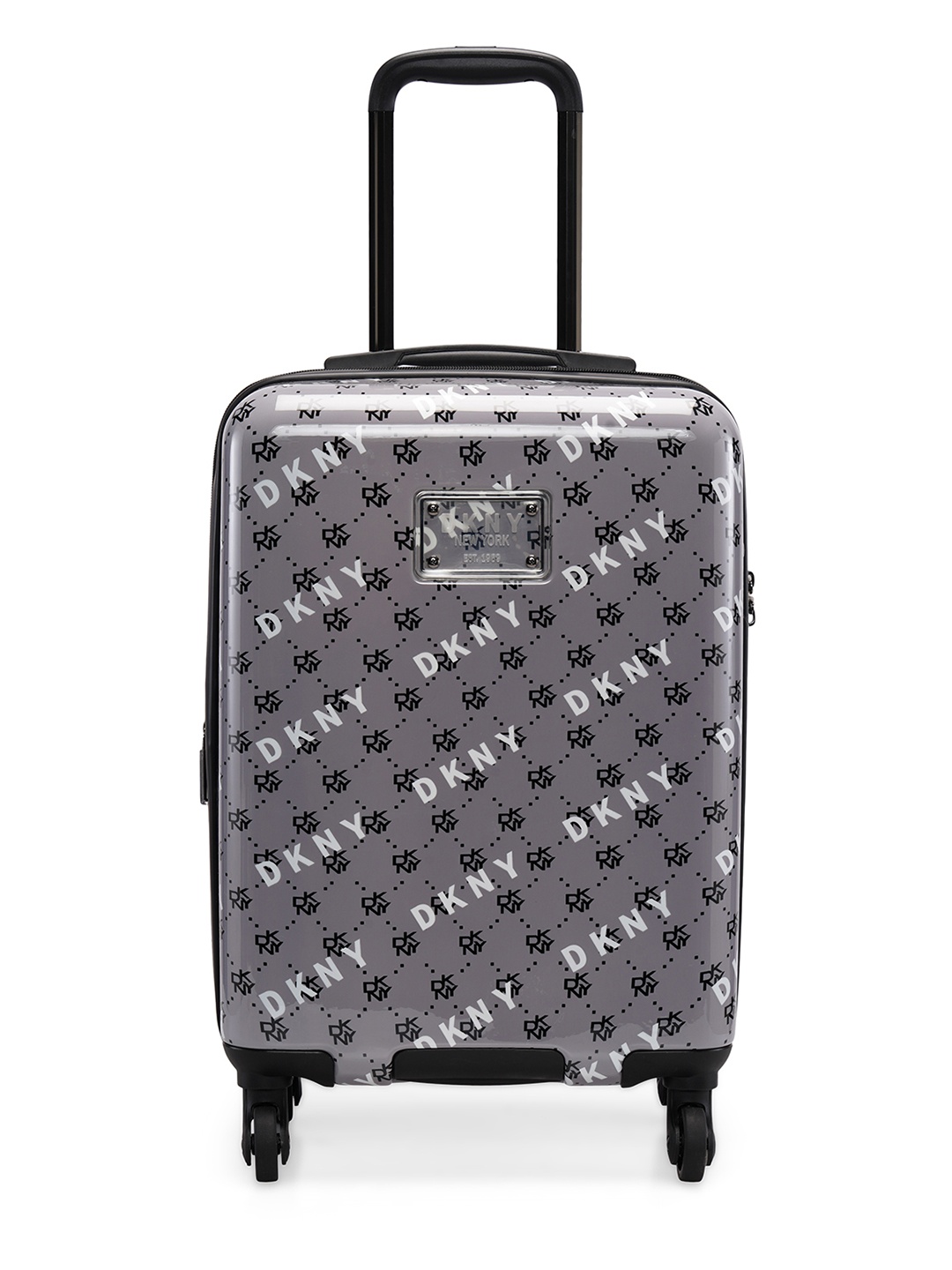 

DKNY ON REPEAT Charcoal Black Printed Hard-Sided Cabin ABS Trolley Suitcase, Grey