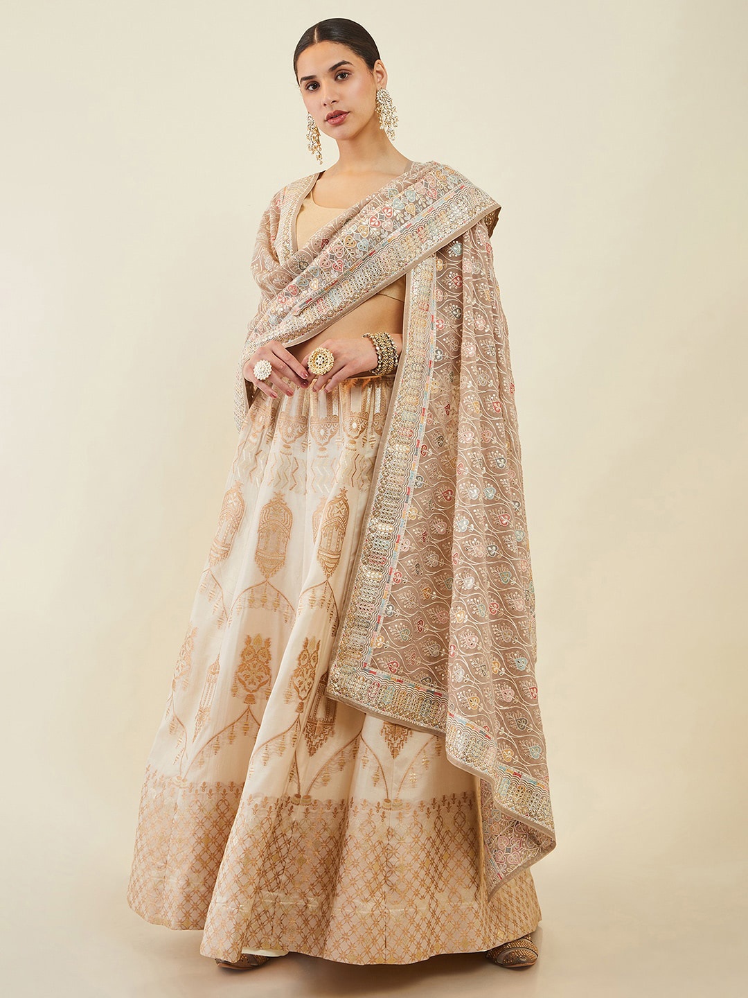 

Soch Embroidered Dupatta with Thread Work, Beige