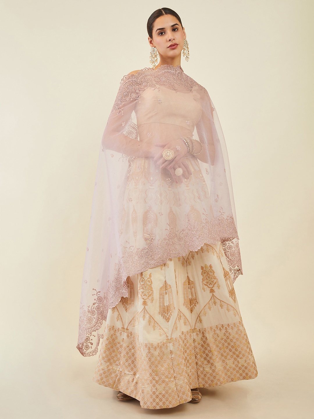 

Soch Embroidered Organza Dupatta with Thread Work, Pink