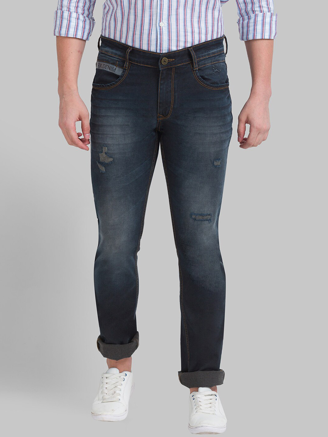 

Parx Men Tapered Fit Mildly Distressed Light Fade Jeans, Grey