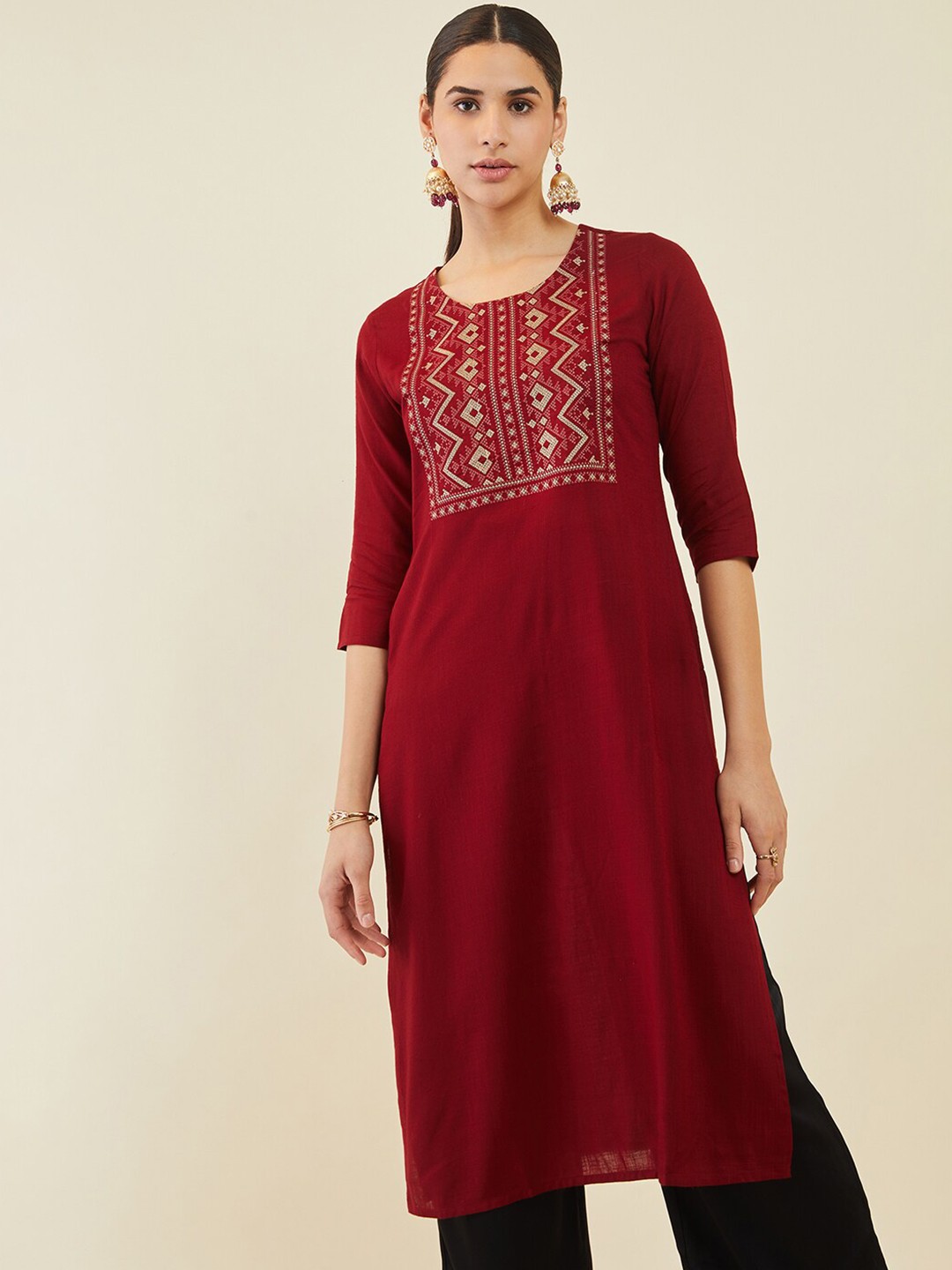 

Soch Geometric Printed Kurta, Maroon