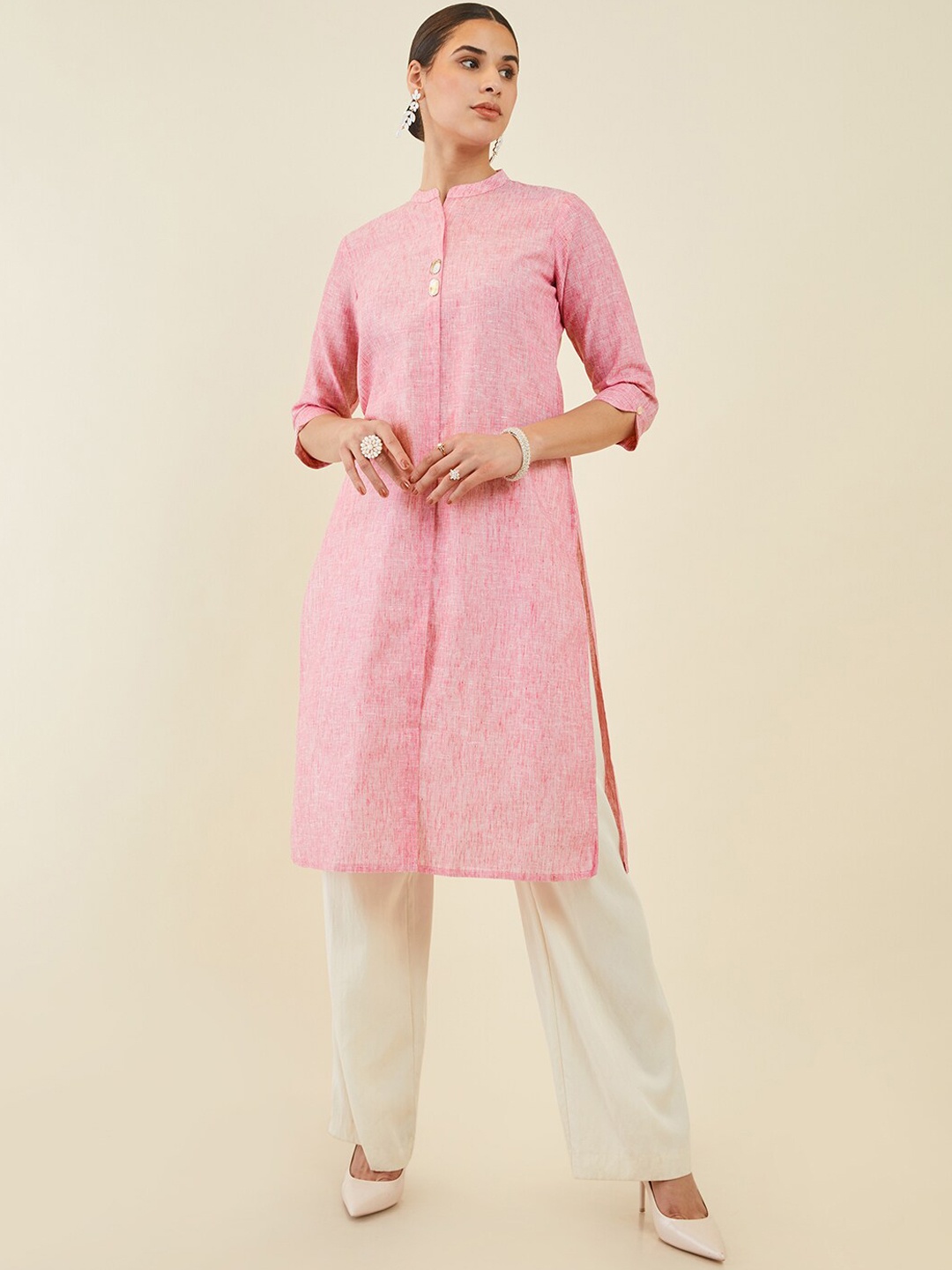 

Soch Abstarct Printed Mandarin Collar Kurta, Pink
