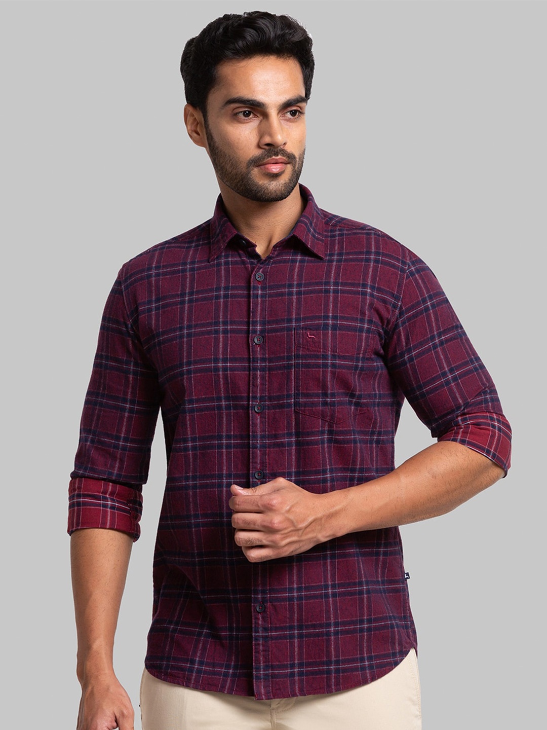 

Parx Men Slim Fit Checked Casual Cotton Shirt, Maroon