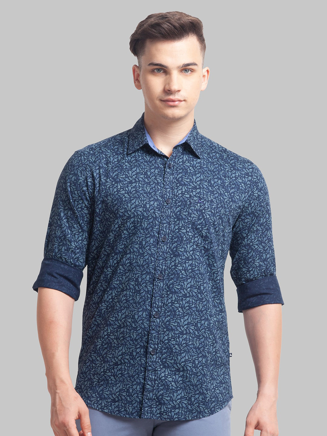 

Parx Men Slim Fit Floral Printed Casual Cotton Shirt, Navy blue