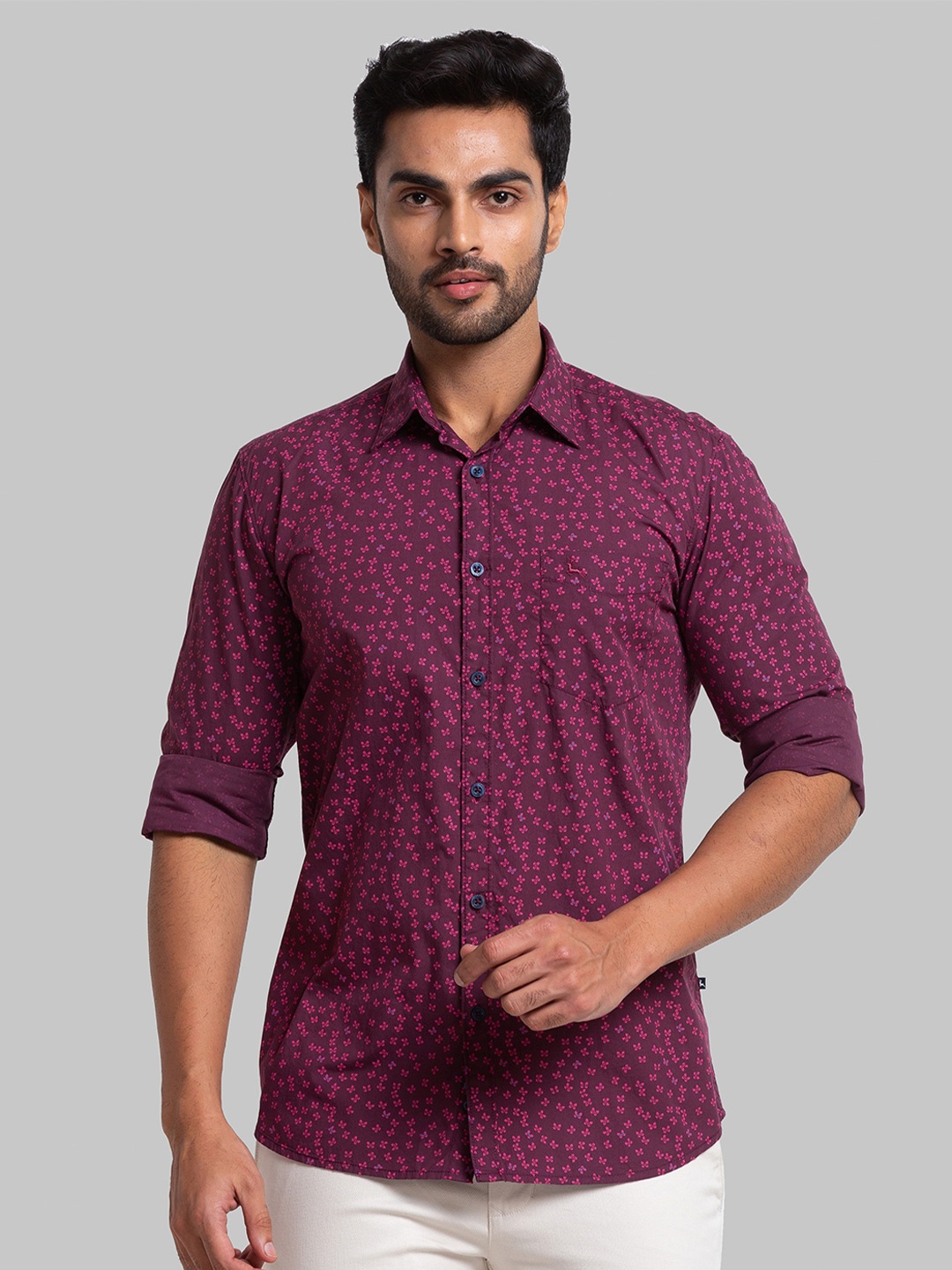 

Parx Men Floral Printed Slim Fit Cotton Casual Shirt, Maroon