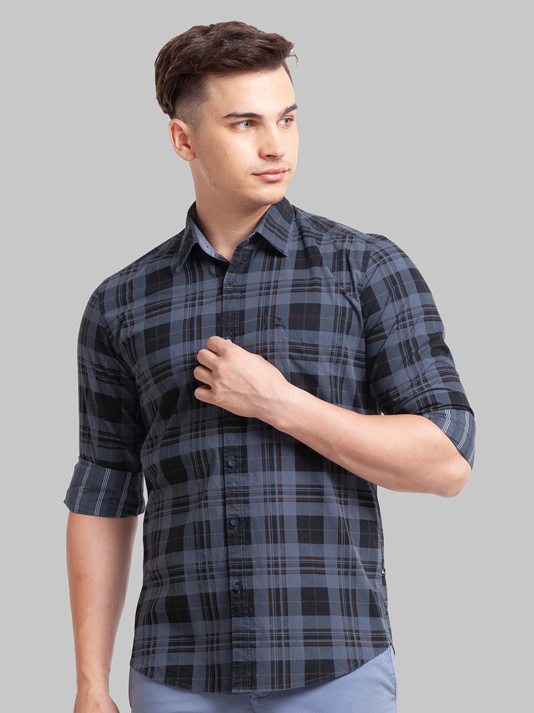 

Parx Men Slim Fit Tartan Checks Cotton Casual Shirt, Grey