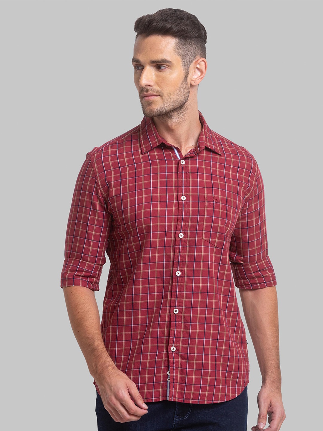 

Parx Men Slim Fit Checked Cotton Casual Shirt, Maroon