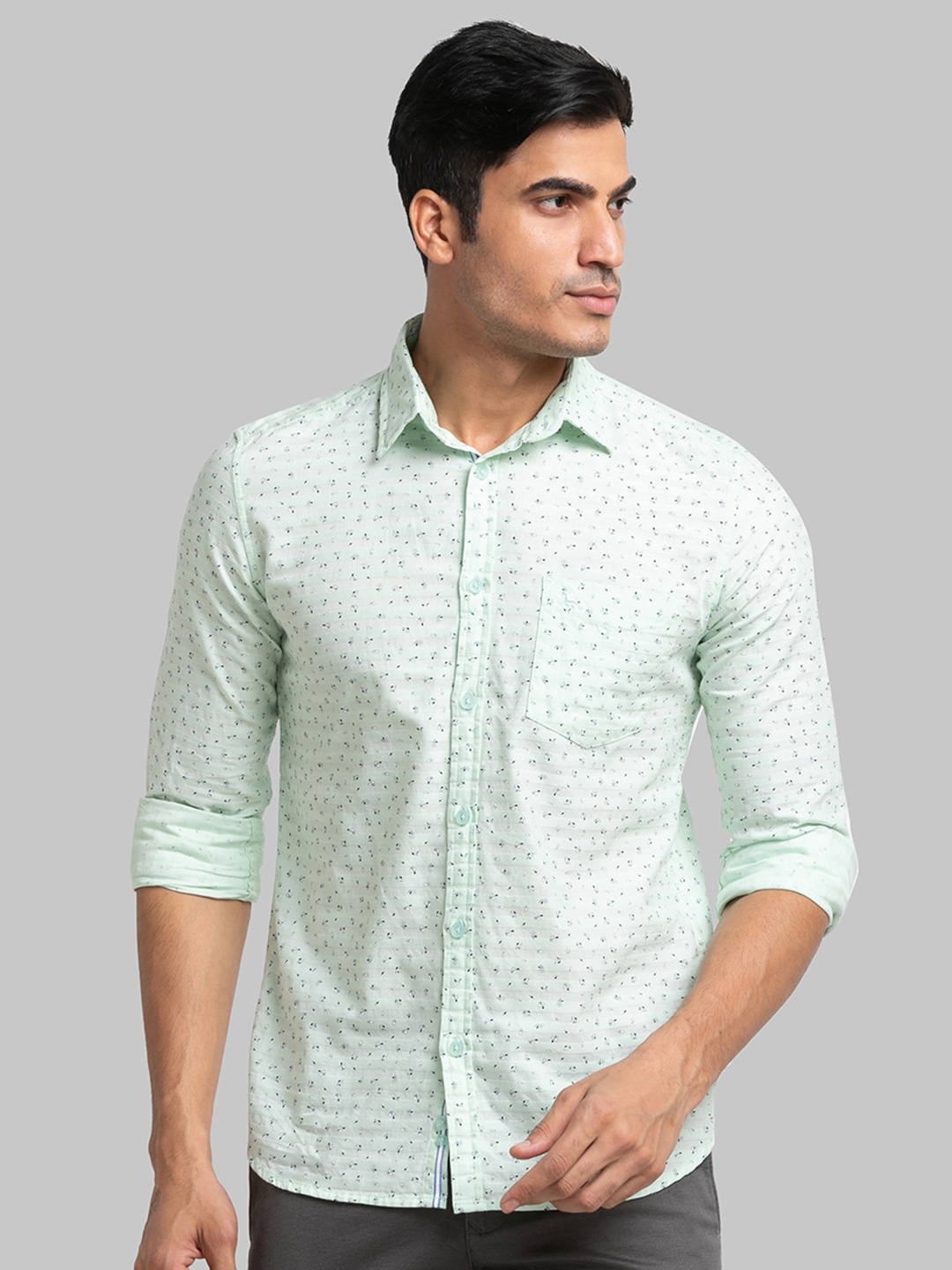 

Parx Men Slim Fit Printed Cotton Casual Shirt, Green