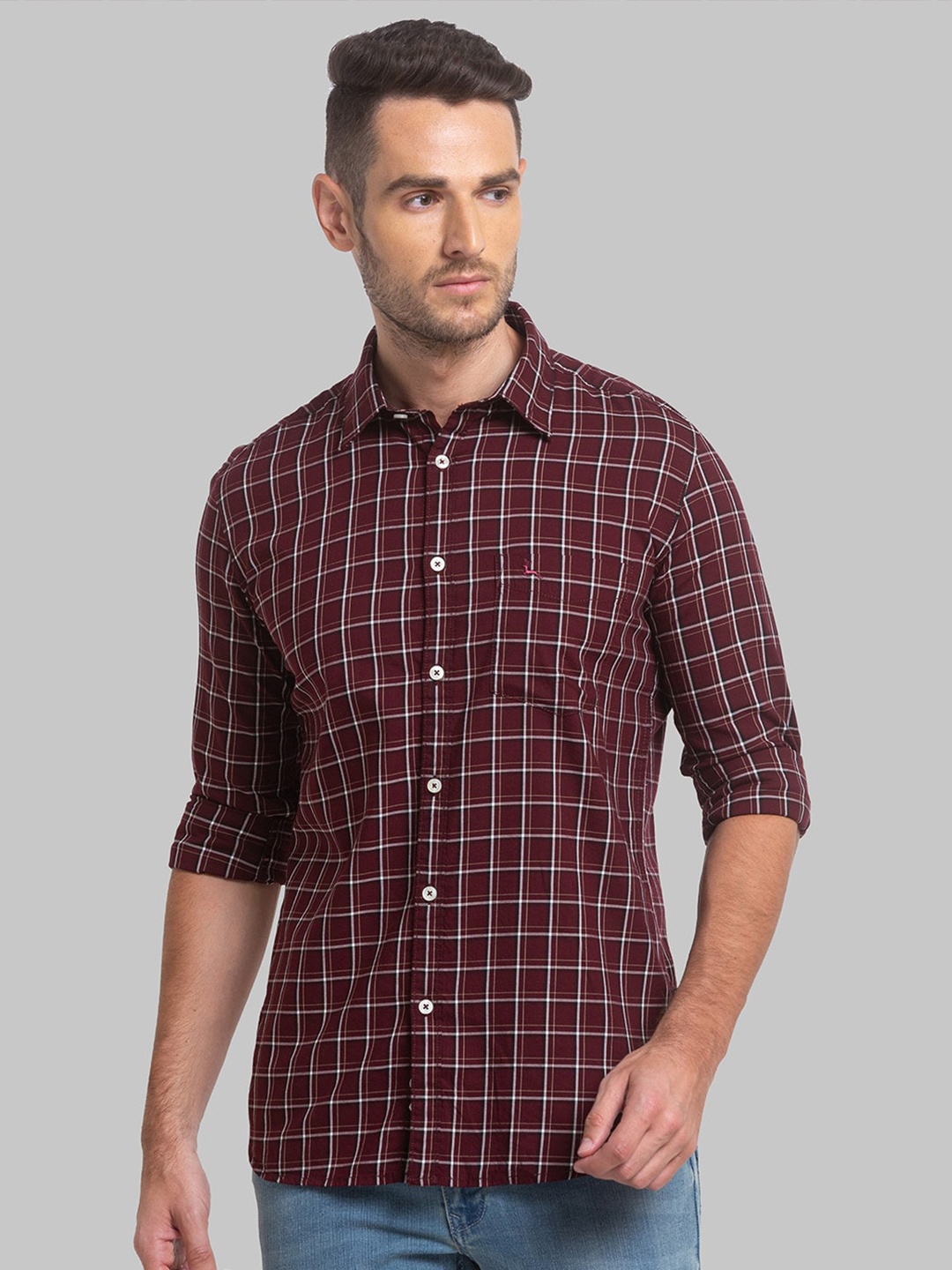 

Parx Men Slim Fit Checked Cotton Casual Shirt, Maroon