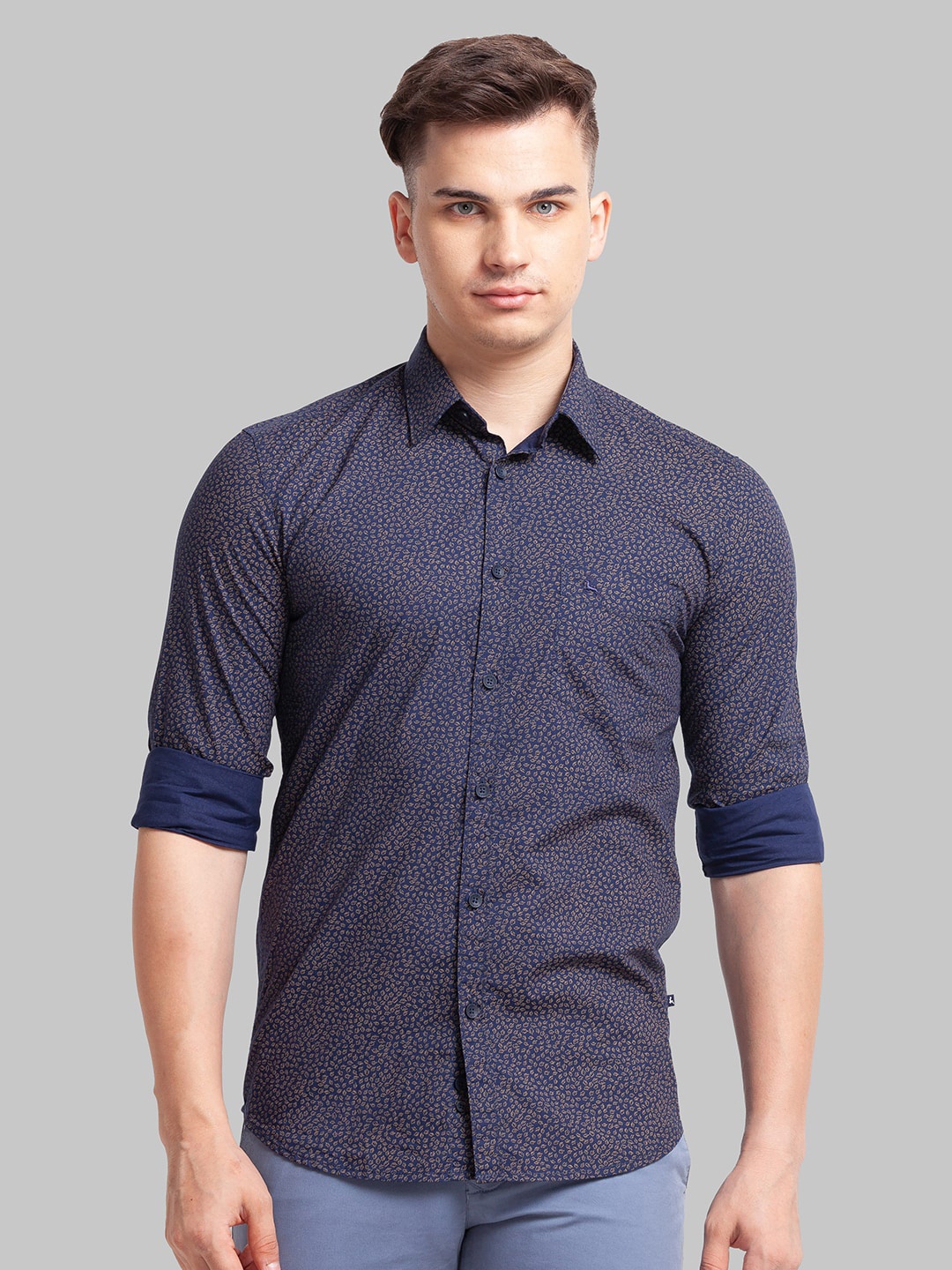 

Parx Men Slim Fit Floral Printed Cotton Casual Shirt, Blue