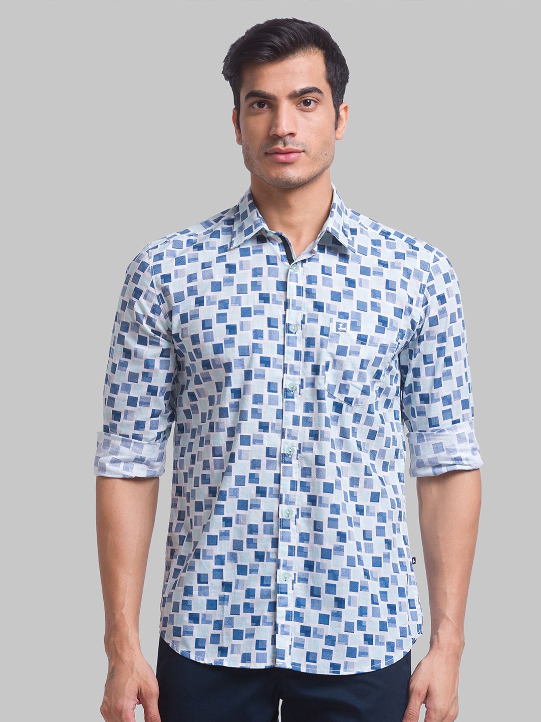 

Parx Men Slim Fit Geometric Printed Cotton Casual Shirt, Blue