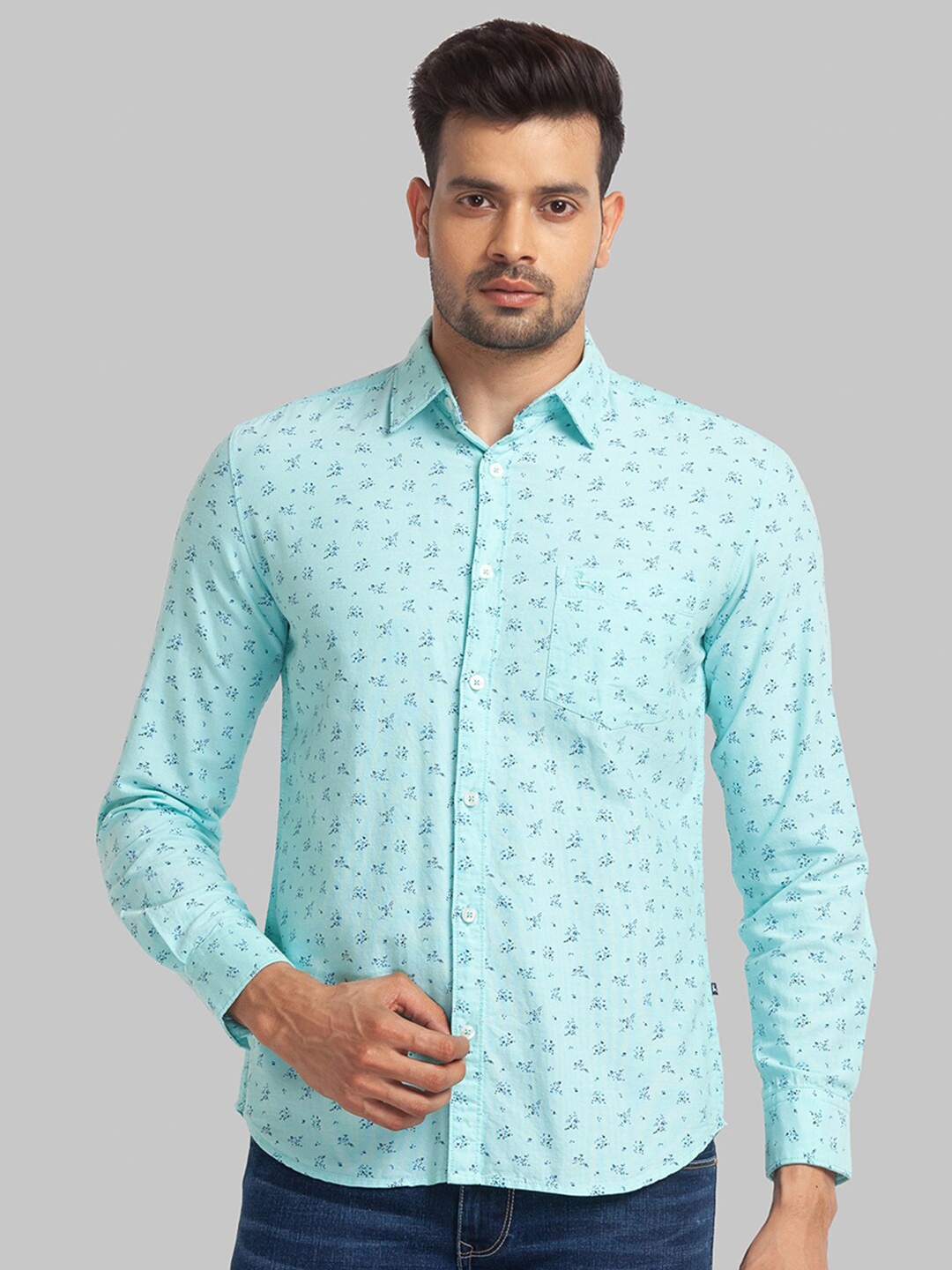 

Parx Men Slim Fit Floral Printed Cotton Casual Shirt, Green