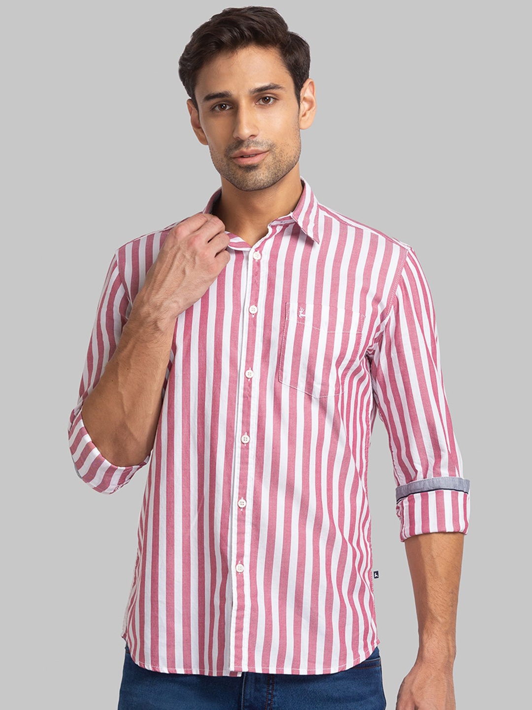

Parx Men Slim Fit Striped Cotton Casual Shirt, Red