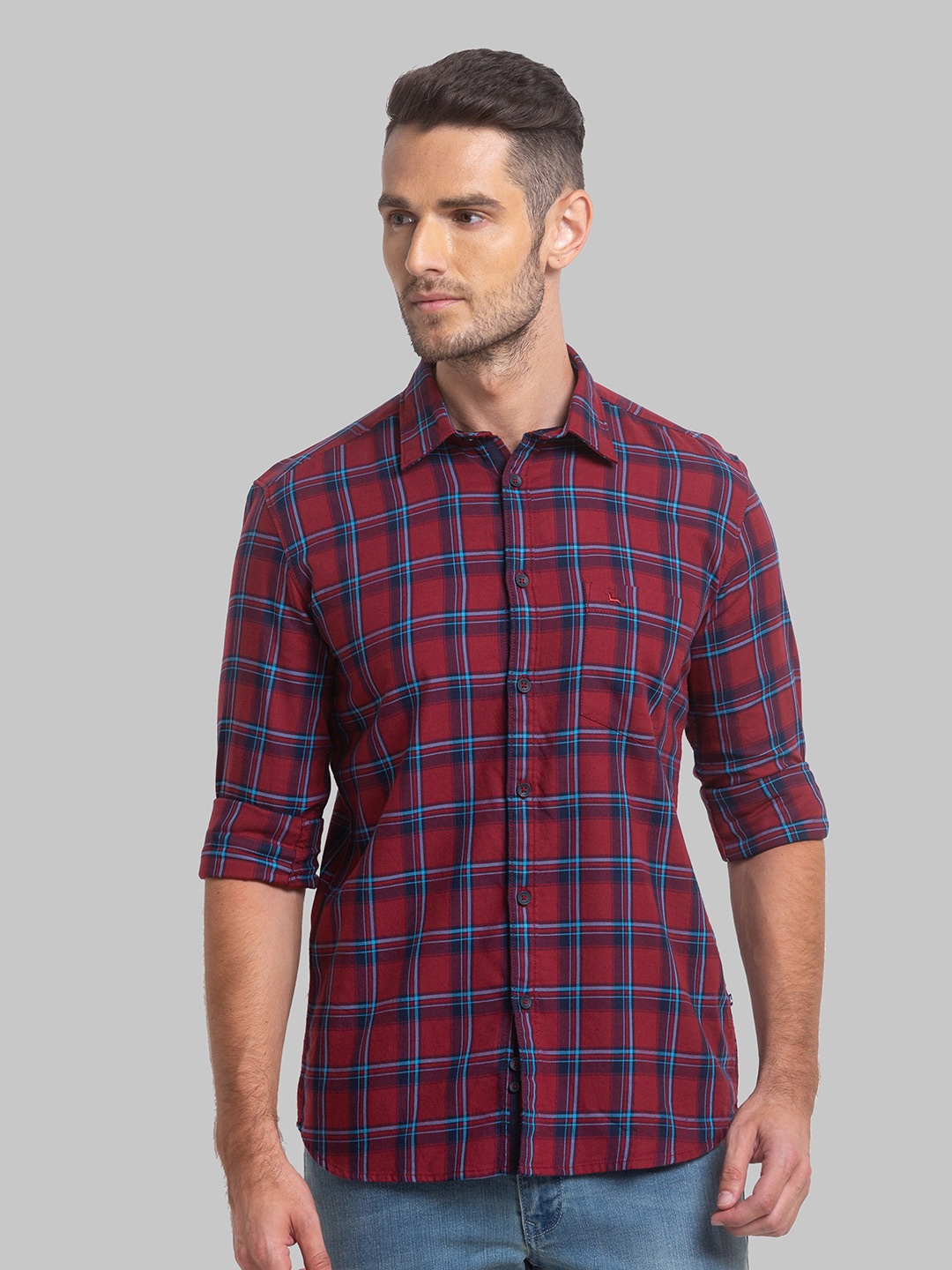 

Parx Men Slim Fit Checked Cotton Casual Shirt, Red