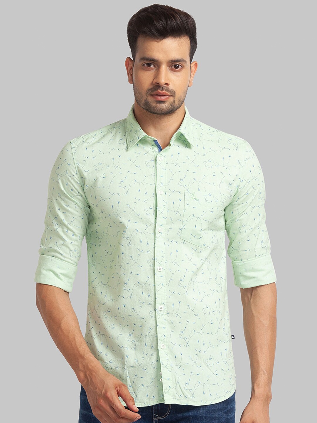 

Parx Men Slim Fit Floral Printed Cotton Casual Shirt, Green