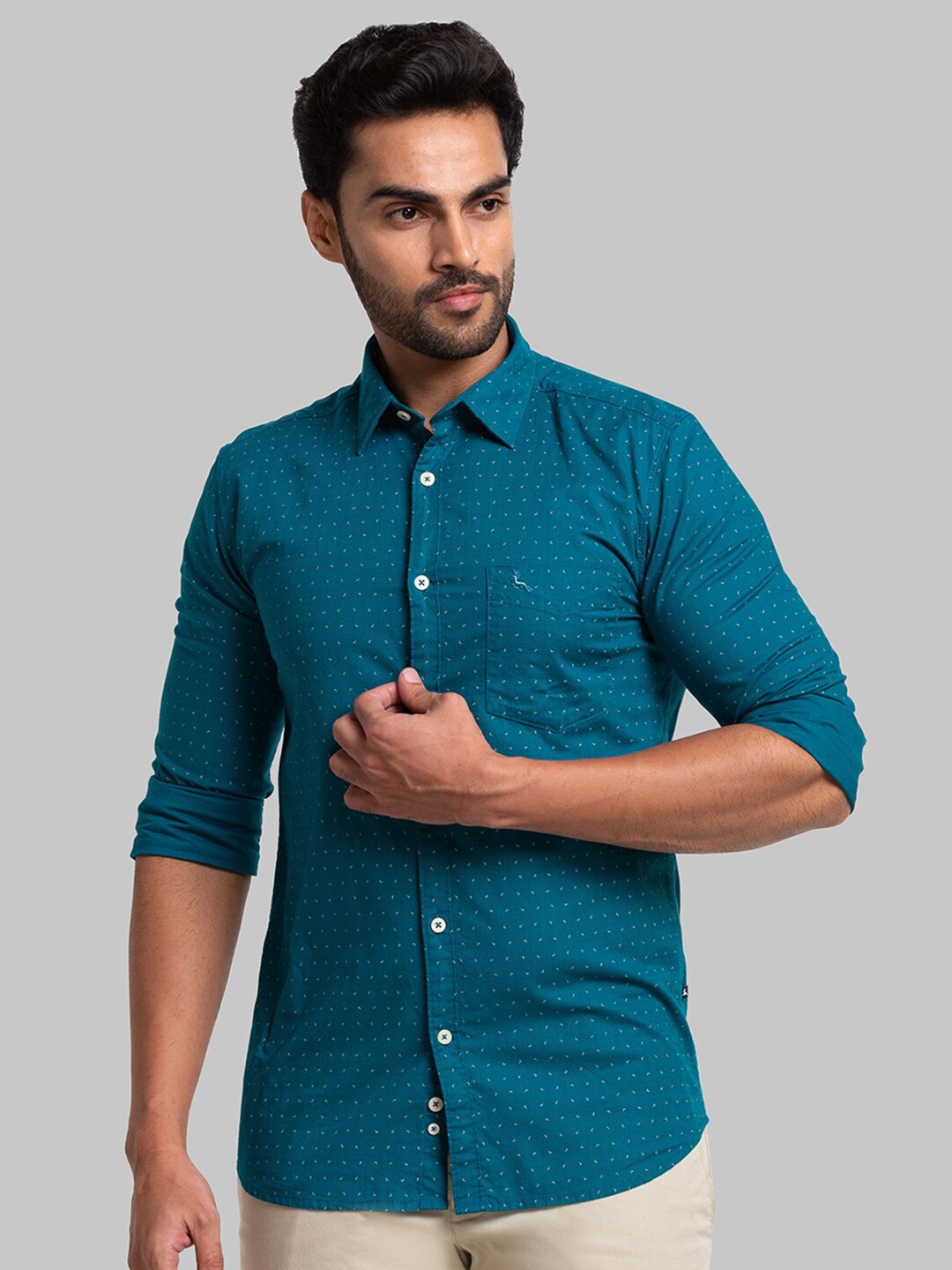 

Parx Men Slim Fit Printed Cotton Casual Shirt, Green