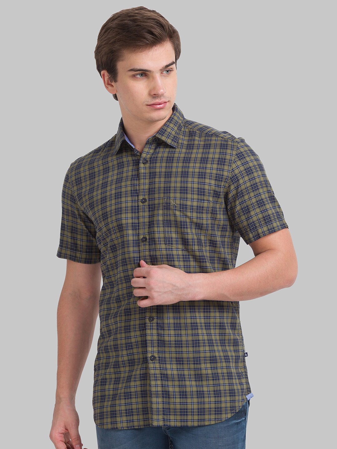 

Parx Men Slim Fit Tartan Checks Cotton Casual Shirt, Green