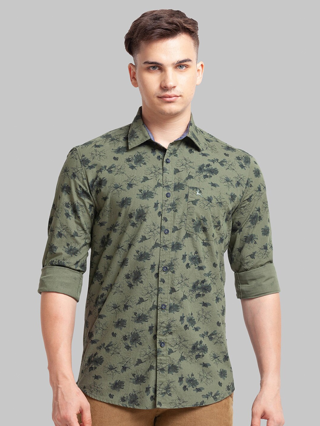 

Parx Men Slim Fit Floral Printed Cotton Casual Shirt, Green