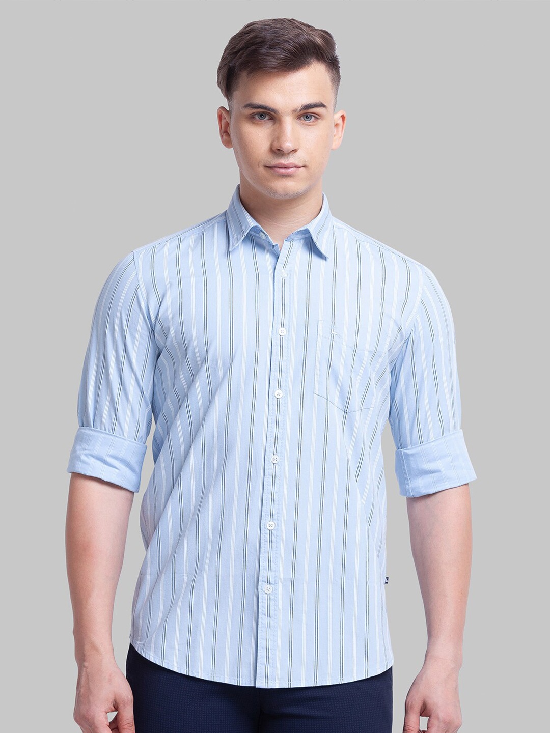 

Parx Men Slim Fit Striped Cotton Casual Shirt, Blue
