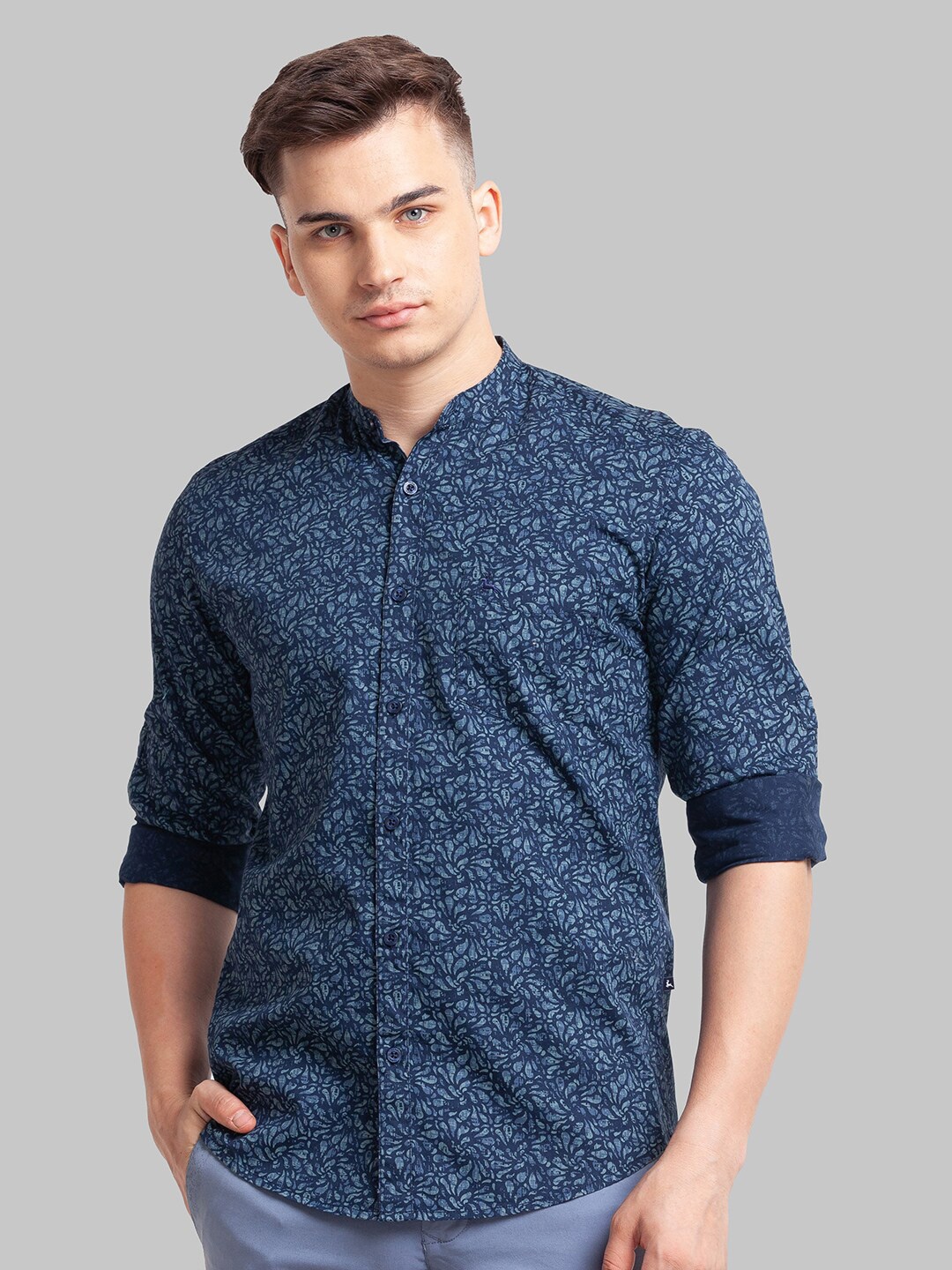 

Parx Men Slim Fit Floral Printed Cotton Casual Shirt, Navy blue