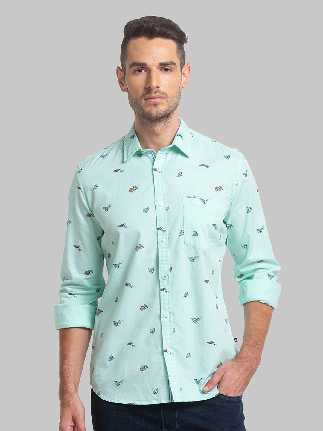 

Parx Men Slim Fit Printed Cotton Casual Shirt, Sea green