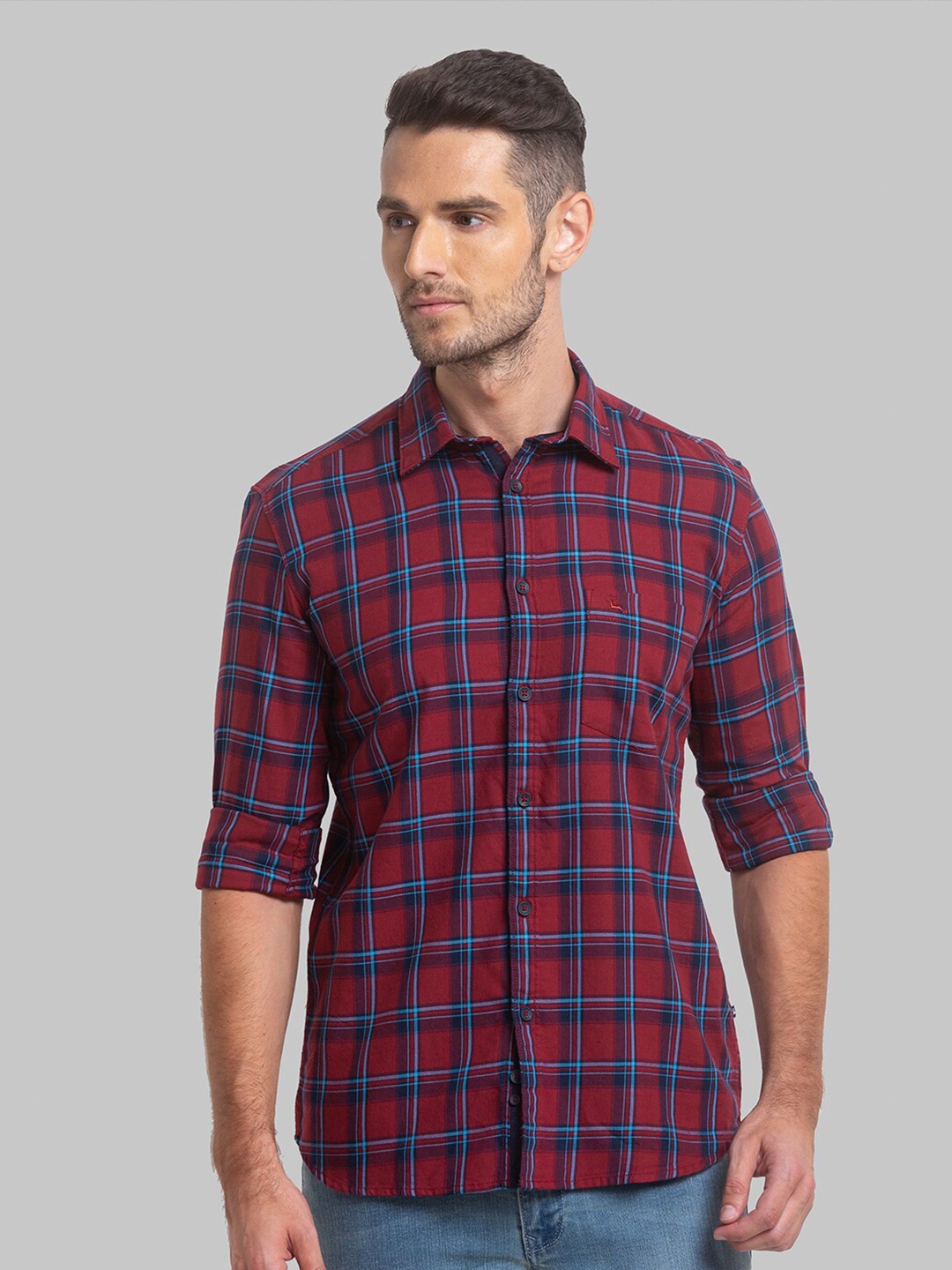 

Parx Men Slim Fit Checked Cotton Casual Shirt, Maroon