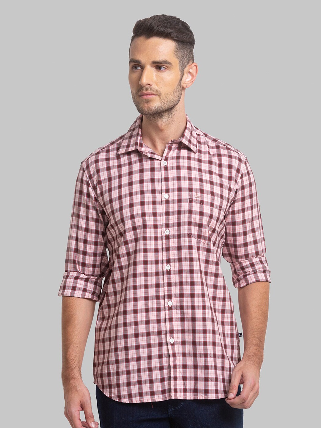 

Parx Men Slim Fit Checked Cotton Casual Shirt, Maroon