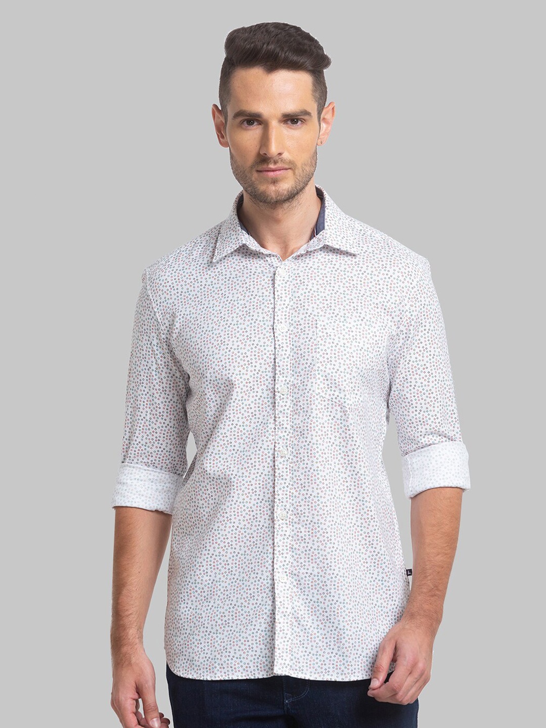 

Parx Men Slim Fit Printed Cotton Casual Shirt, White