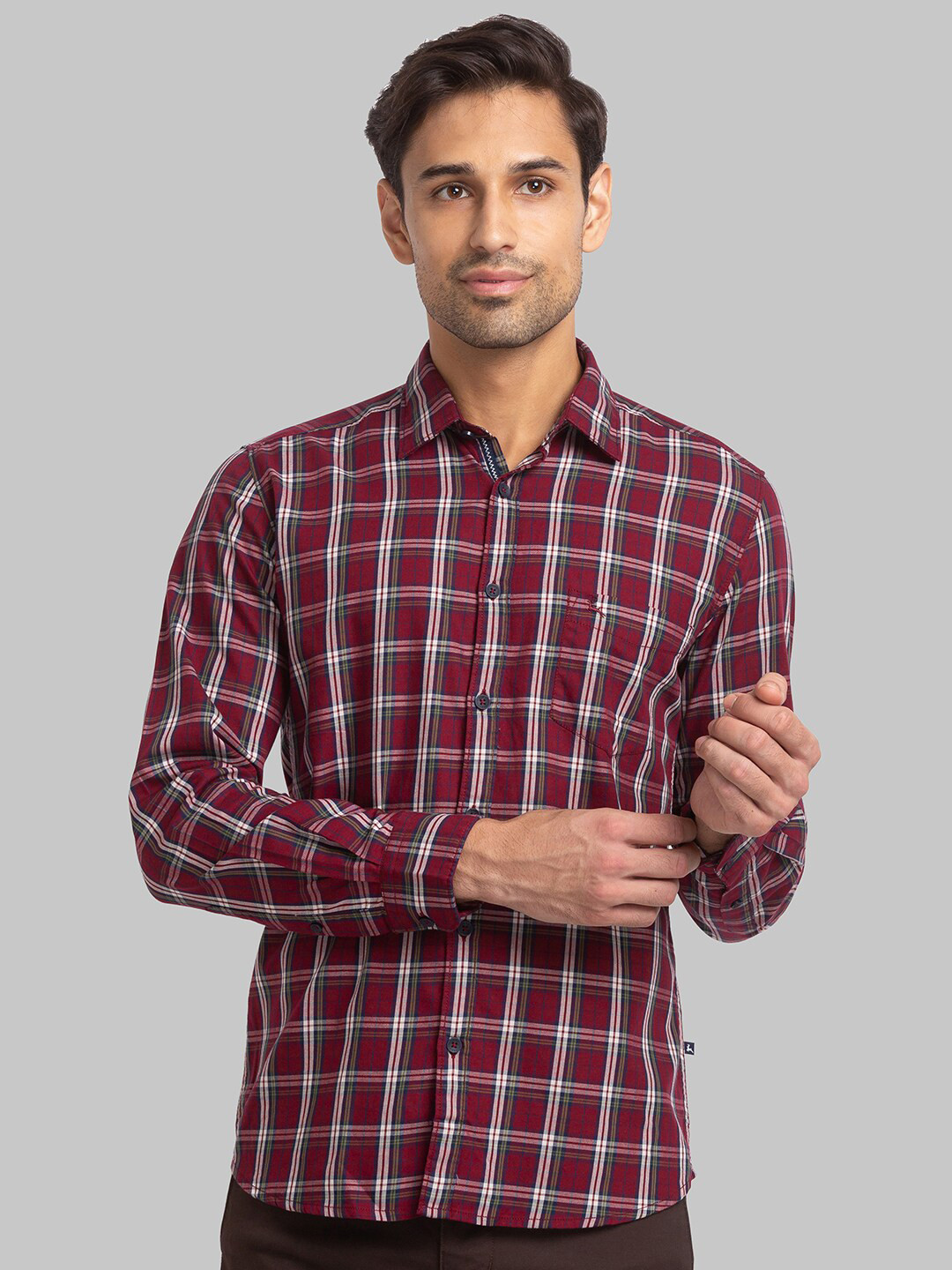 

Parx Men Slim Fit Tartan Checked Cotton Casual Shirt, Maroon