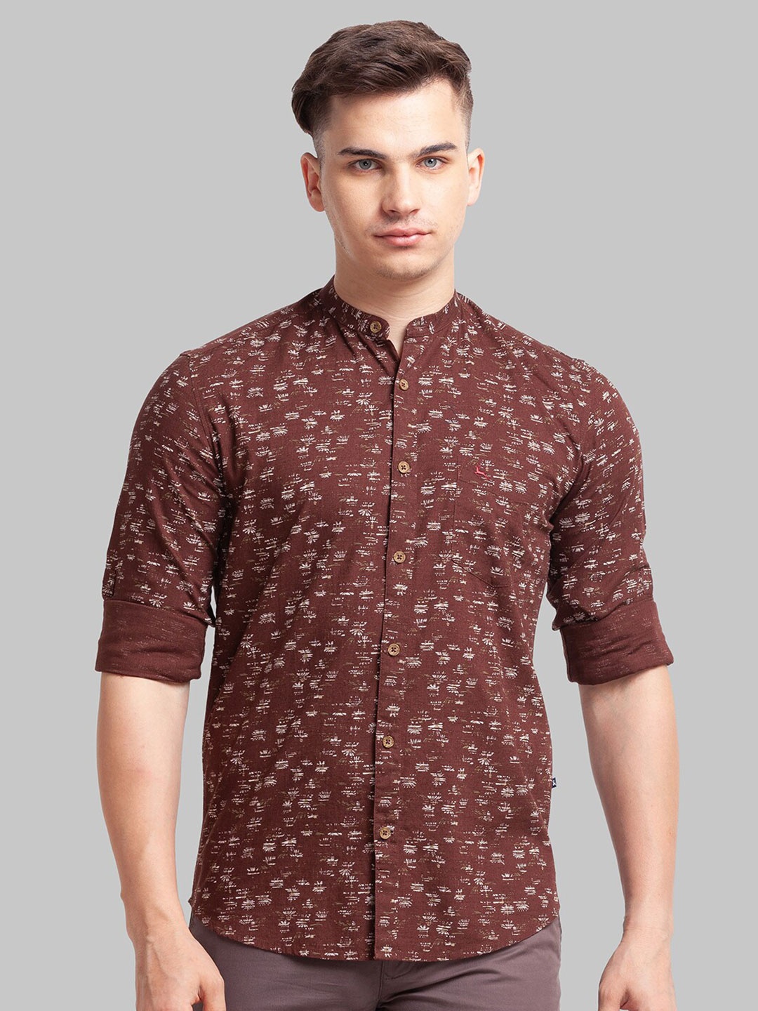 

Parx Men Slim Fit Printed Cotton Casual Shirt, Brown