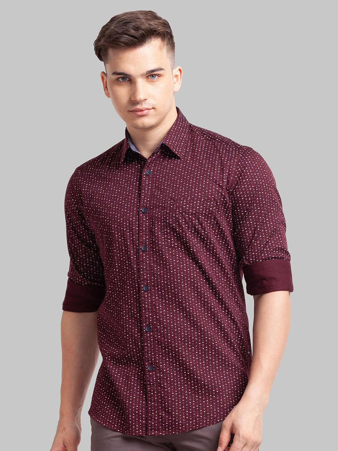 

Parx Men Slim Fit Printed Cotton Casual Shirt, Maroon