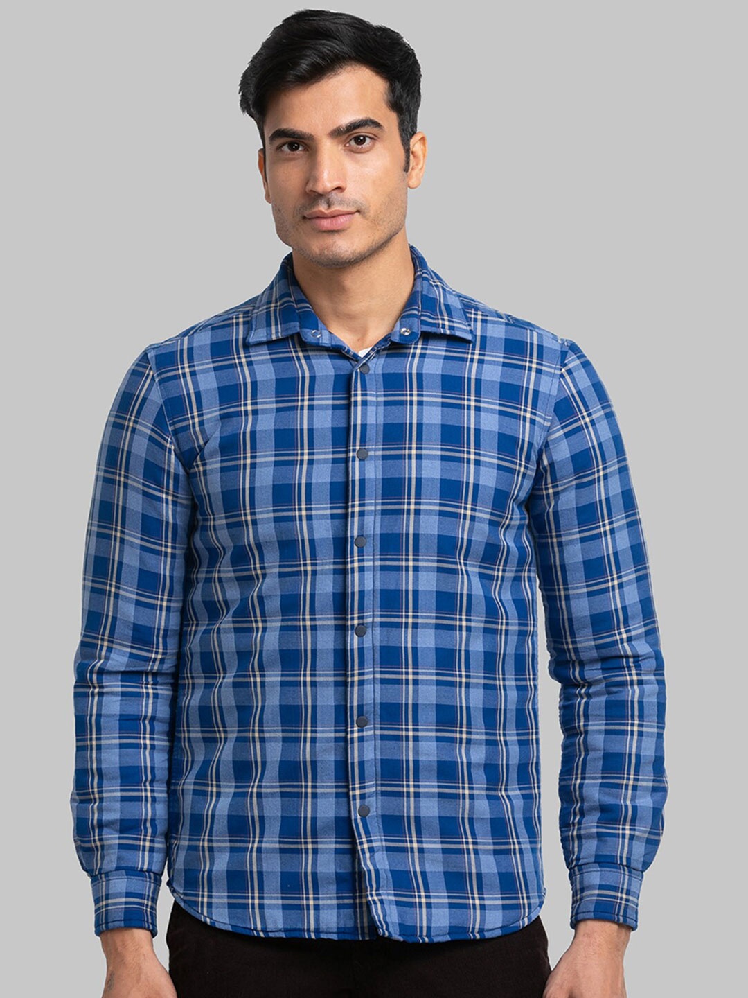 

Parx Men Slim Fit Tartan Checked Cotton Casual Shirt, Blue