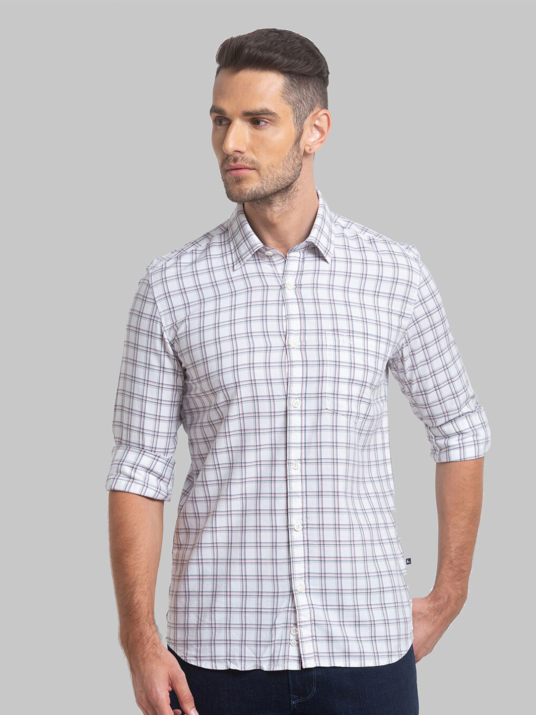 

Parx Men Slim Fit Gingham Checked Cotton Casual Shirt, White