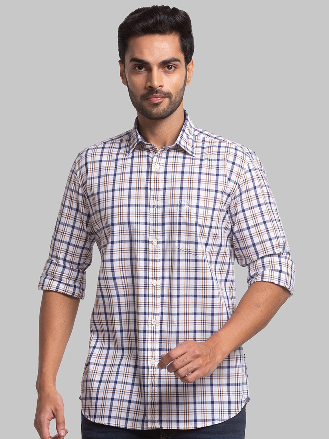 

Parx Men Slim Fit Checked Cotton Casual Shirt, White