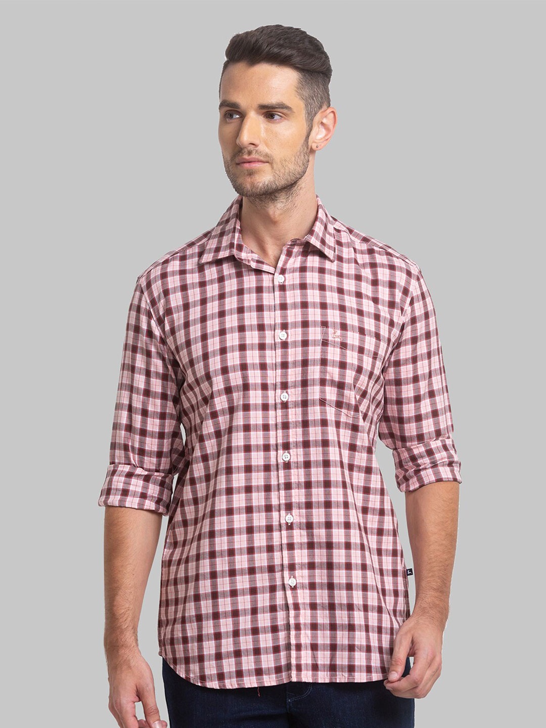 

Parx Men Slim Fit Checked Cotton Casual Shirt, Peach