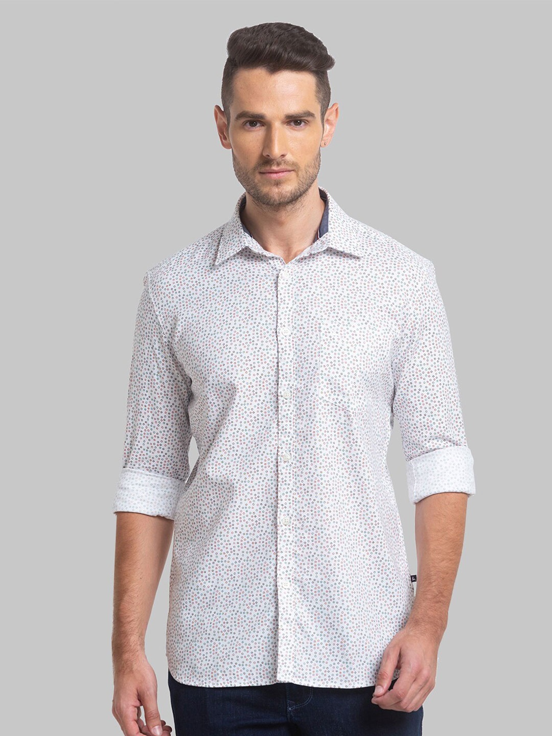 

Parx Men Slim Fit Printed Cotton Casual Shirt, White
