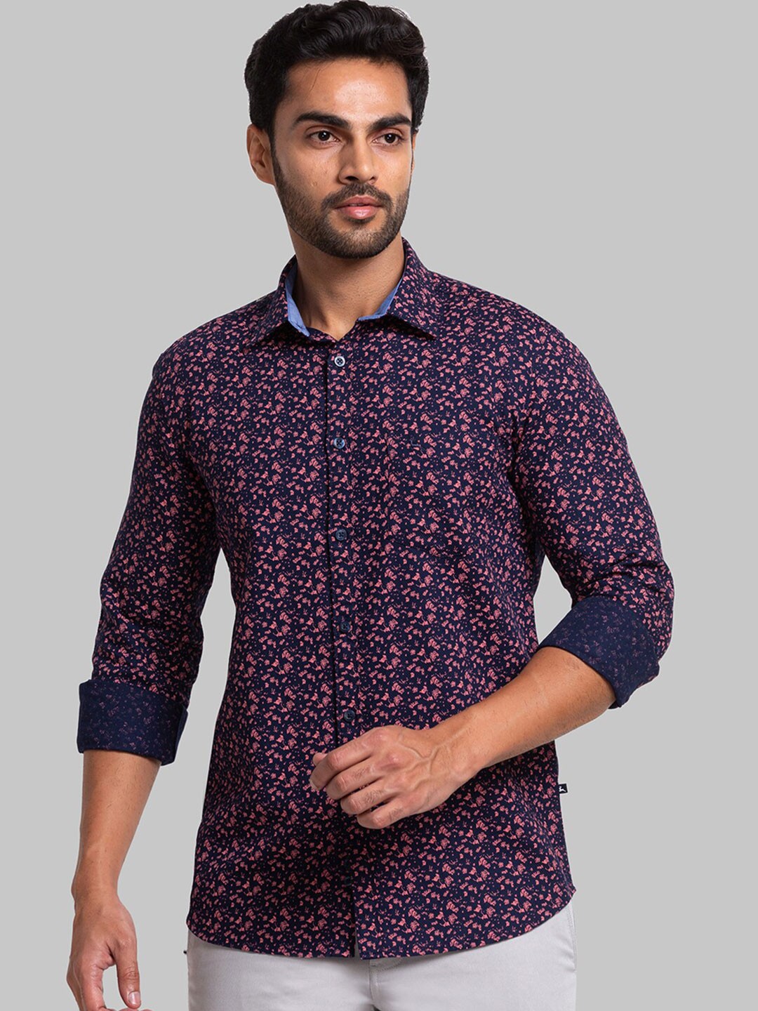 

Parx Men Slim Fit Floral Printed Cotton Casual Shirt, Blue