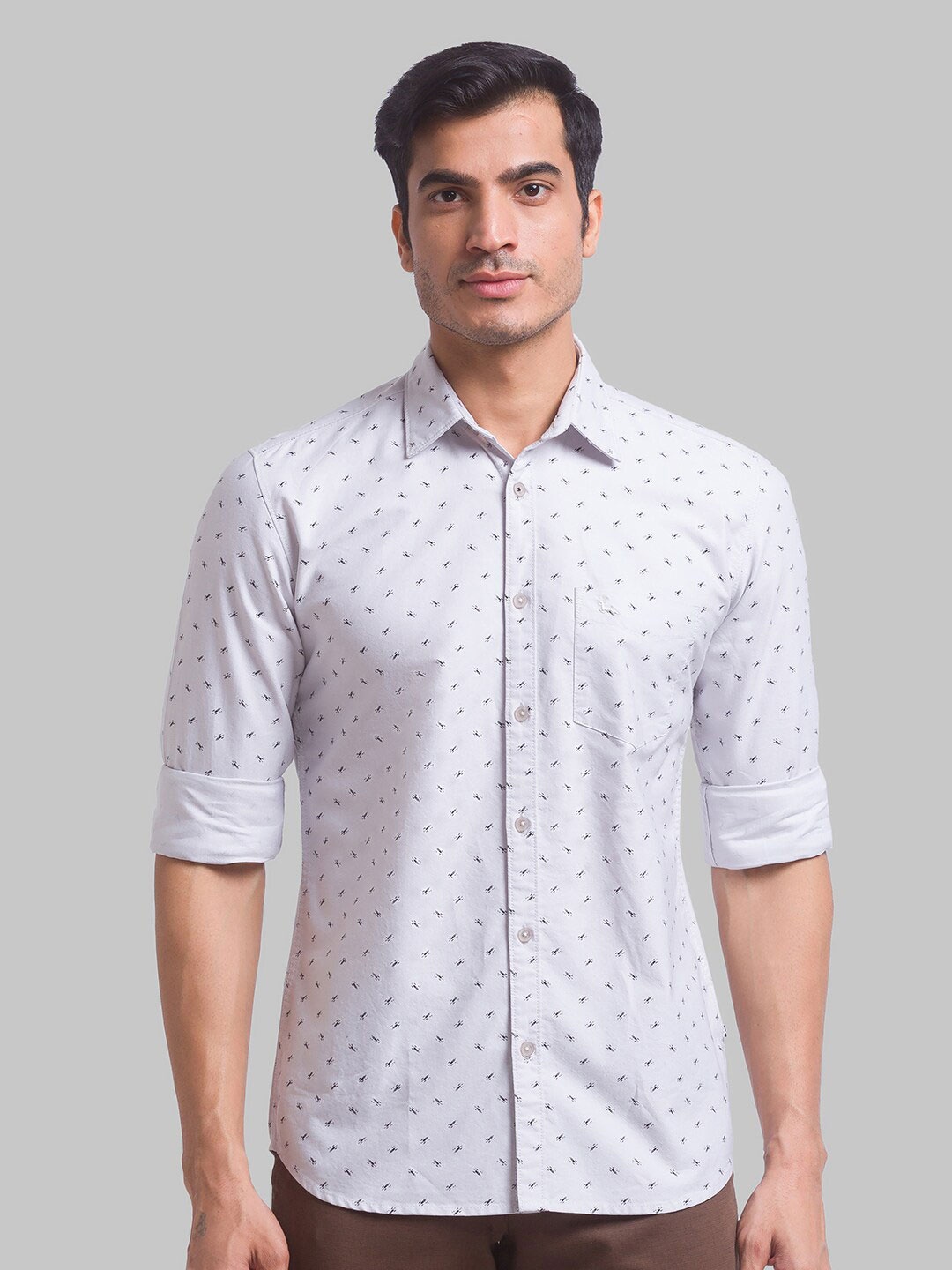 

Parx Men Slim Fit Printed Cotton Casual Shirt, Grey