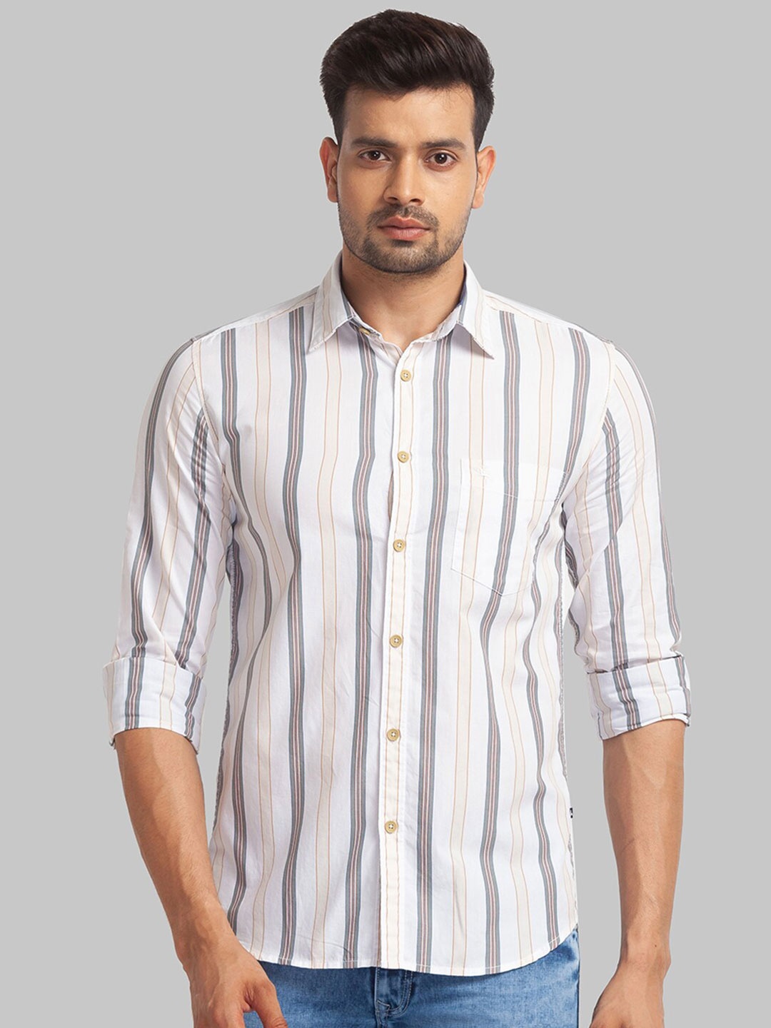 

Parx Men Slim Fit Striped Cotton Casual Shirt, Green