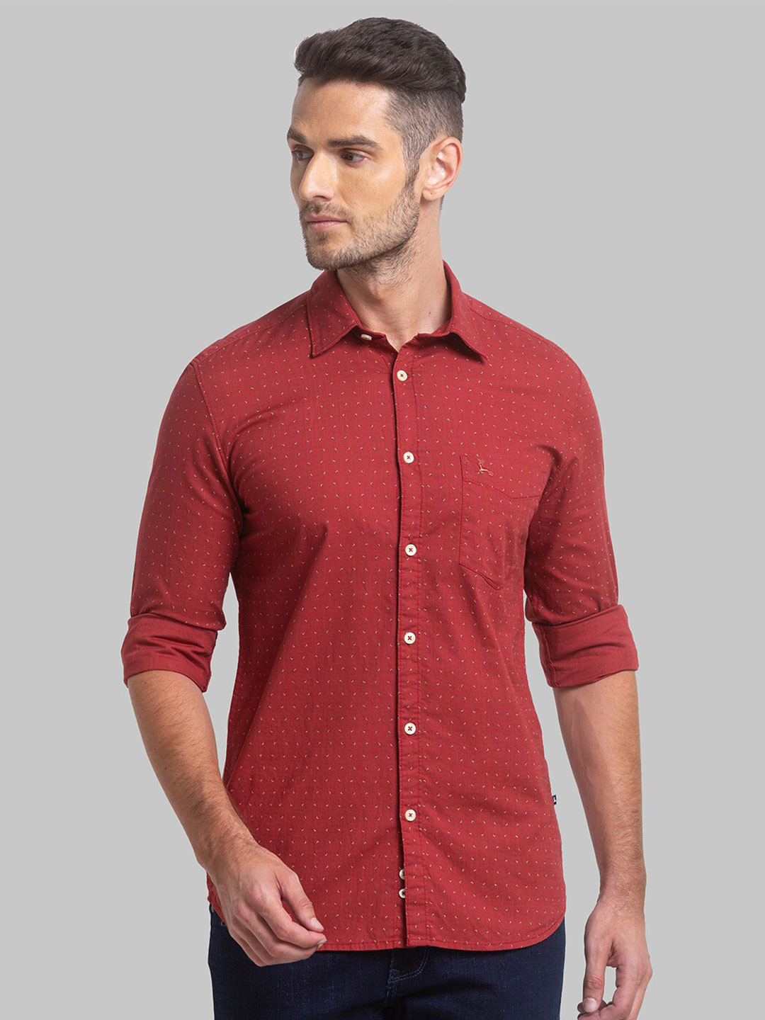 

Parx Men Slim Fit Printed Cotton Casual Shirt, Red