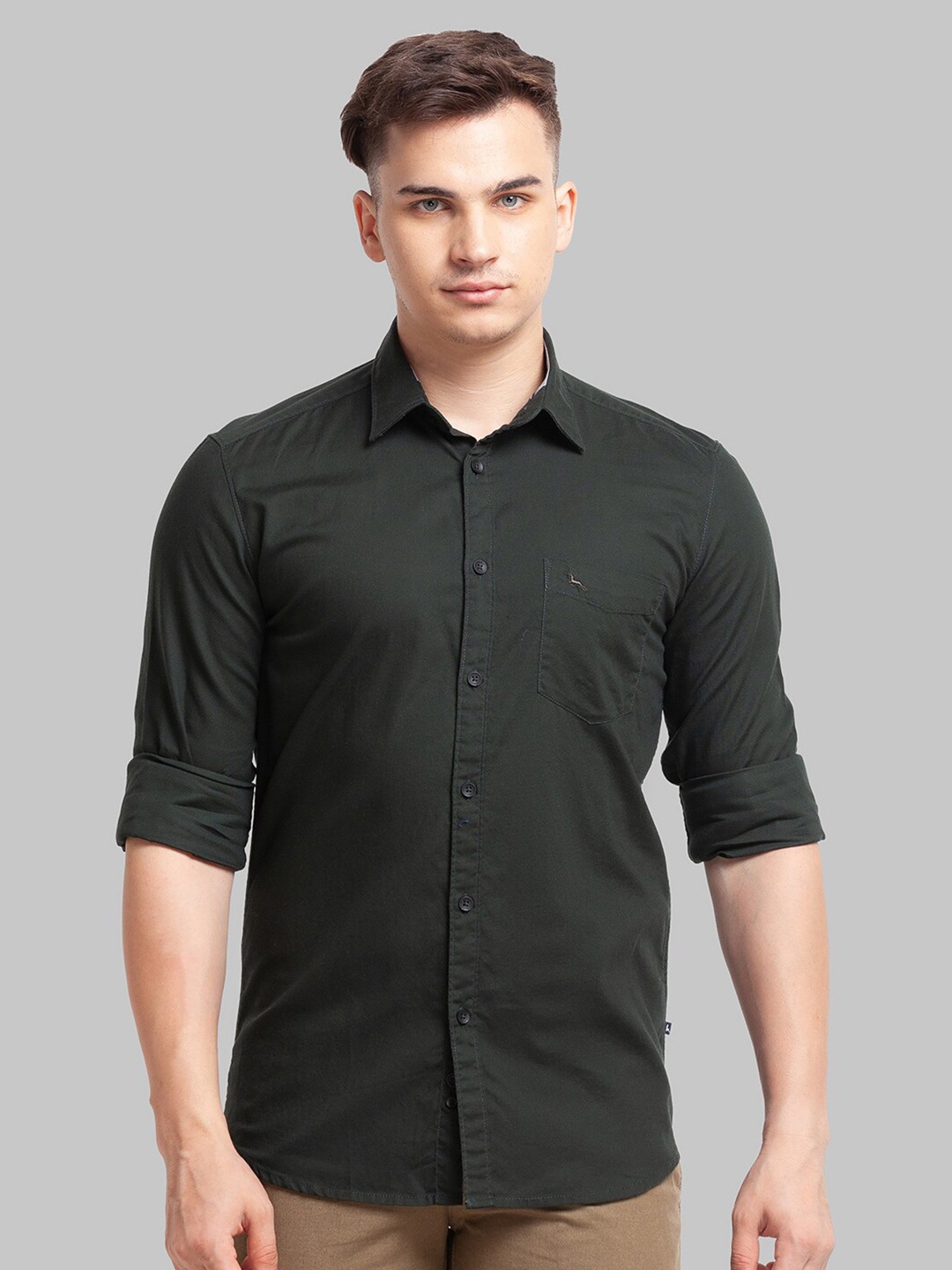 

Parx Men Slim Fit Cotton Casual Shirt, Green