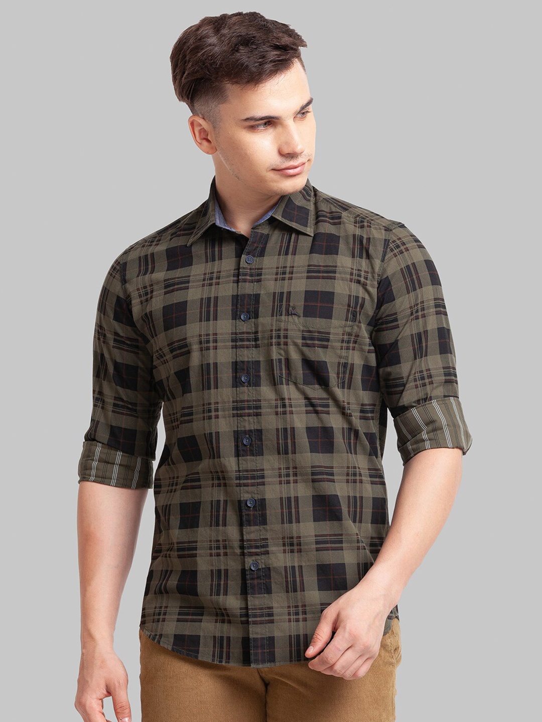 

Parx Men Slim Fit Tartan Checks Cotton Casual Shirt, Green