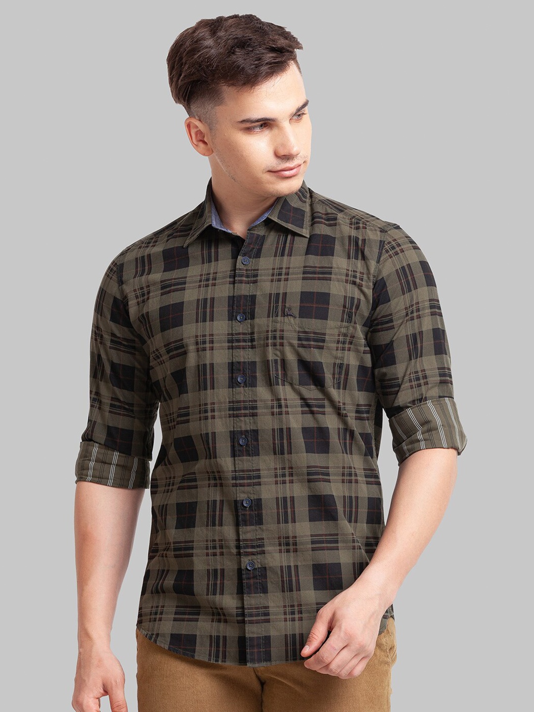 

Parx Men Slim Fit Tartan Checks Cotton Casual Shirt, Green