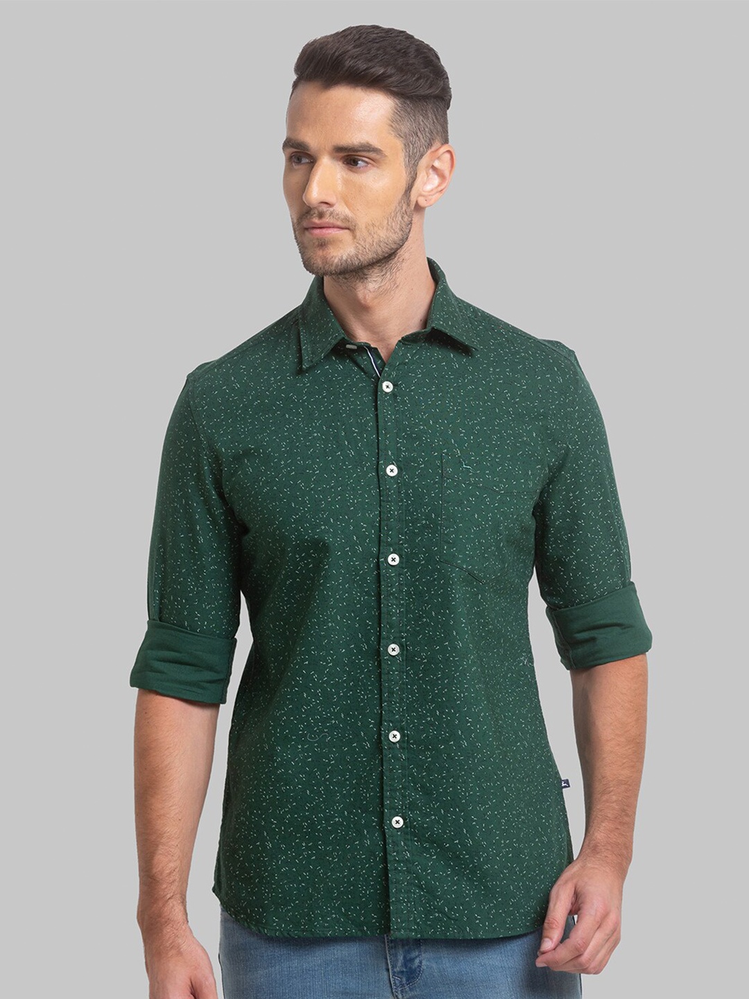 

Parx Men Slim Fit Printed Cotton Casual Shirt, Green