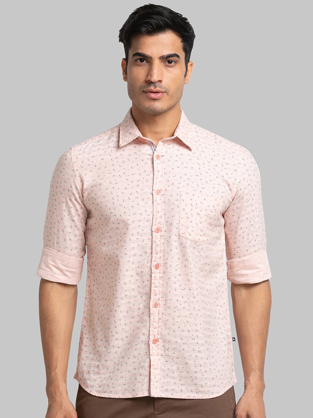 

Parx Men Slim Fit Printed Cotton Casual Shirt, Pink